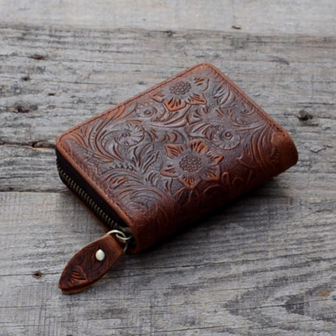 JJNUSA Men Minimalist Leather Wallet Card Holder Distressed Gifts Zipper bag...