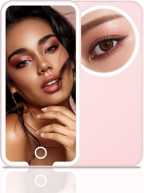 Spinosa Travel Lighted Makeup Mirror 1x 5X Magnification Double Sided, Make up Mirror with LED Lights, Light up Pocket Mirror Rechargeable, Bright...