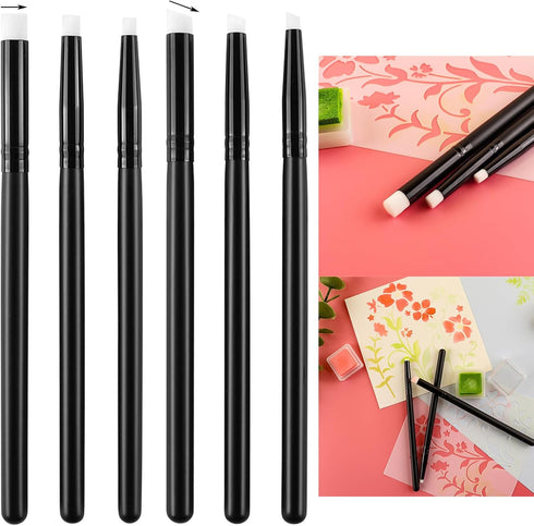Detailed Ink Blending Brushes for Card Making 6 Count, 2 Kinds of Head,Art Blending Tool for Ink Blending,Use with Intricate Stencils,Deal with Sm...