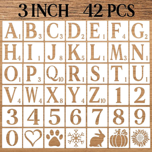 3 Inch Letter Stencils Numbers Craft Stencils, 42 Pcs Reusable Plastic Alphabet Drawing Templates for Painting on Wood, Wall, Fabric, Rock, Signag...