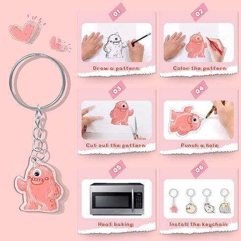 yyoemas 170 PCS Shrinky Dink Keychain Kit,Shrinky Dink Kit with 15 Shrinky Dink Sheets,Ear Hook,Bead Chain,Corn Buttons,Lobster Clasp,Split Ring a...