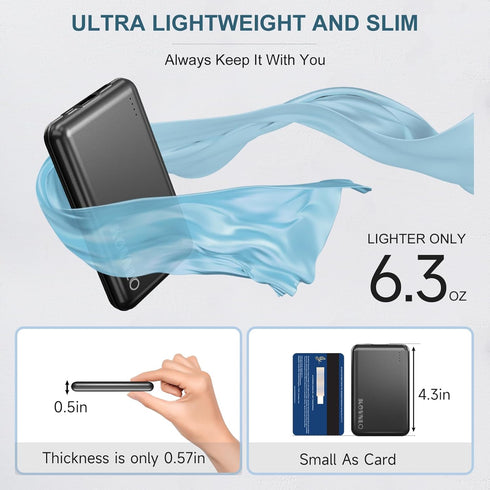 Battery Pack for Heated Vest, 5V 2A 10000mAh USB Power Bank with USB-C Charging Cable, Ultra Thin Portable Charger for Heated Jacket, Pants, Scarf...