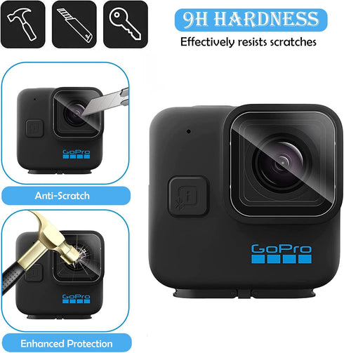 PCTC Hero11 Black Mini Screen Protector for GoPro Hero11 Black Mini, Ultra Clear 9H Hardness Tempered Glass Lens Protector + Lens cap Cover for Go...