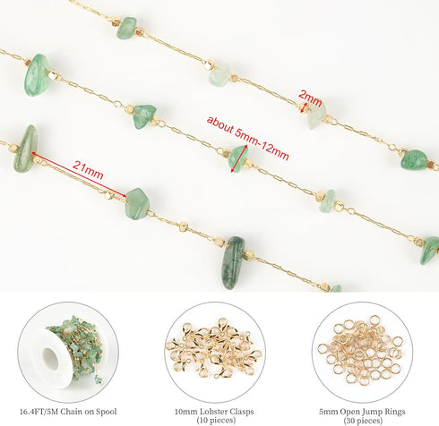 KYUNHOO Charming Green Raw Gemstones Jewelry Chain for Jewelry Making 5m Gold Plated Brass Necklace Chains Bulk Decoration Chain DIY Jewelry Suppl...