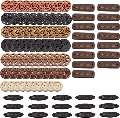 100 Pack Assorted Wood Wooden Buttons Black Brown Beige 4 Hole Mixed Sewing Art DIY Craft Supplies Kits with Box...