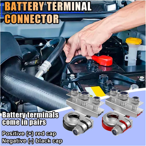 2PCS Battery Terminal Connectors with 3 Way -12V Automotive Top Post Battery Wire Cable Terminals Clamp Connectors Kit, Universal Positive and Neg...