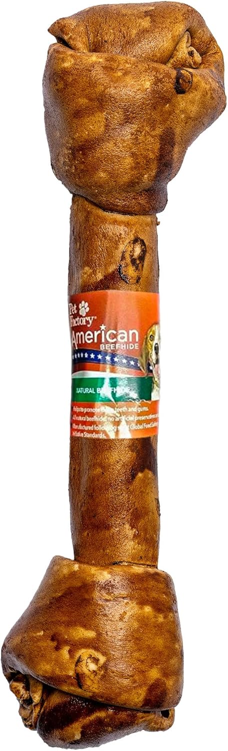 Pet Factory American Beefhide 12" Knotted Bone Dog Chew Treat - Peanut Butter Flavor, 1 Count/1 Pack...