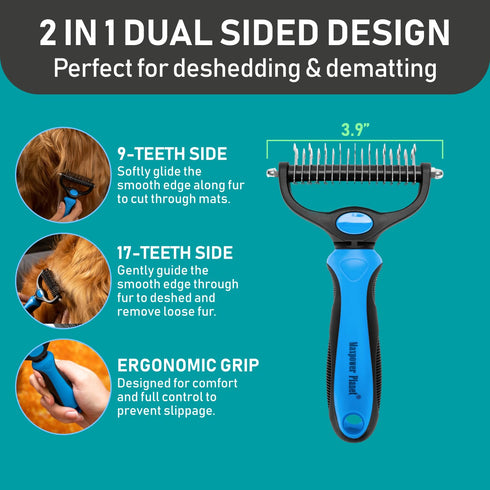 Maxpower Planet Pet Grooming Brush and 2X Grooming Gloves Combo - Double Sided Dematting, Deshedding Undercoat Rake for Dogs - Cat Brush, Dog Brus...