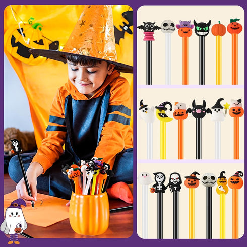 SANNIX 50 Pieces Halloween Pens, Fun Cartoon Gel Ink RollerBall Pens for Kids Gift School Class Birthday Party Supplies Halloween Party Favors Pum...