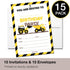 Papery Pop Construction Trucks Birthday Invitations with Envelopes (15 Count) - Kids Birthday Party Invitations for Boys - Tractor...