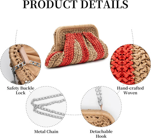 Colorblock Straw Clutch Purses Straw Crossbody Bags for Women Woven Purse Straw Beach Handbags Cloud Dumpling Pouch...
