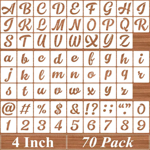4 Inch Alphabet Letter Stencils - 70 Pack Letter Number Stencil Templates with Signs for Painting on Wood, Reusable Calligraphy Numbers and Letter...