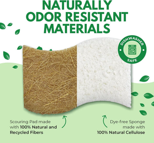 Natural Kitchen Sponges Pack of 16, Cellulose & Coconut Dish Sponge, Walnut Scrubber Sponges, Plate Friendly, No Scratch Eco Dishwashing Sponge fo...