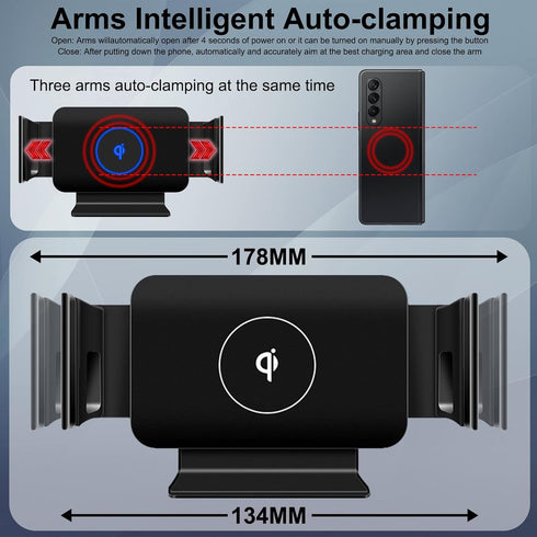 Wireless Car Charger Clamp Compatiable for Samsung Galaxy Z Fold 6/5/4/3/2, Z Fold, iPhone 15 Series, 4.4-8 inches Cell Phones Adjustable Air Vent...
