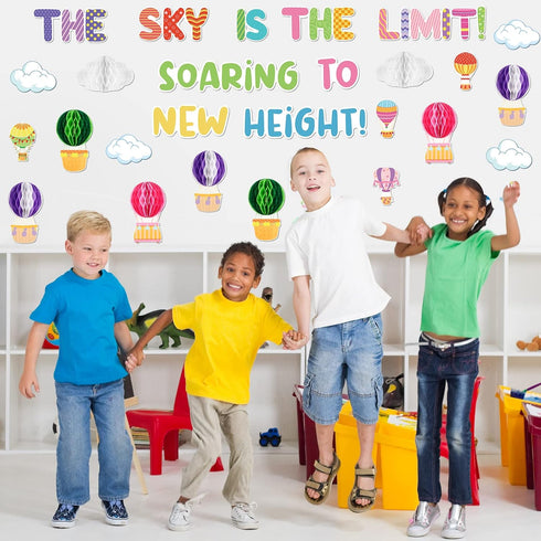 Crtiin 3D Hot Air Balloon Honeycomb Bulletin Board Set for School Classroom Decoration, Balloon Artcraft Cutouts with Honeycomb for Back to School...