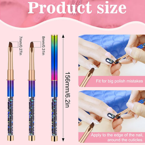 2pcs Nail Art Clean Up Brushes, Painting Brushes for Nails with Round & Angled Head Acrylic Nail Brush Pen Painting Tools for Women Nail Art Desig...