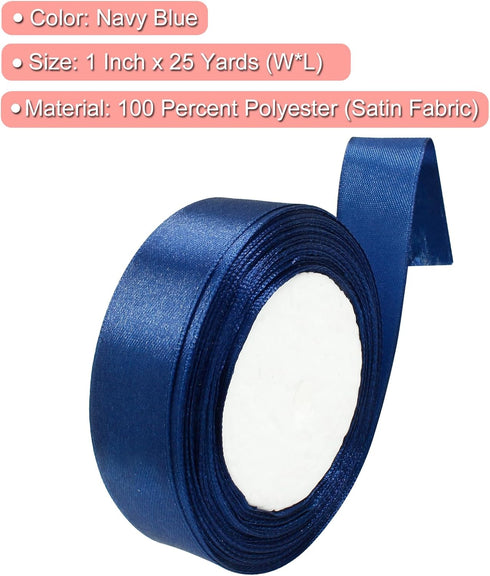 Navy Blue Satin Ribbon 1 Inch x 25 Yards Ribbon, Wedding Bouquet Ribbon Navy Blue Silk Ribbon, Silky Polyester Ribbon Shiny Fabric Ribbon for Hair...