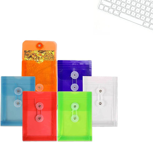 JAM PAPER Plastic Envelopes with Button & String Tie Closure - 4 1/4 x 6 1/4 - Assorted Colors - 6/Pack...