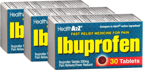 HealthA2Z® Ibuprofen 200mg | Pain Relief | Body Aches | Headache | Arthritis | Cramps | Back Pain | Fever Reducer… (30 Counts (Pack of 3))...