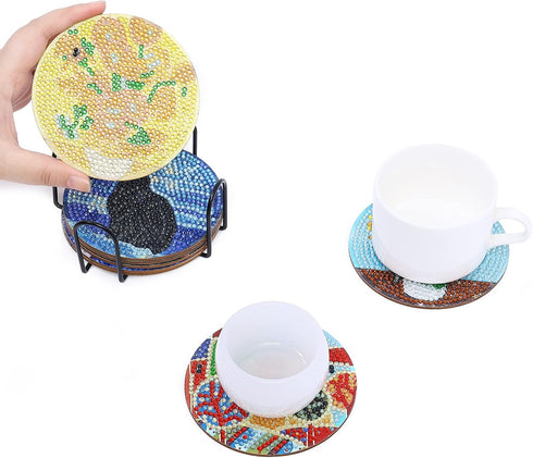 LINGFANG 8 Pcs Diamond Painting Coasters Kits, Van Gogh Sunflowers DIY Diamond Art with Holder & Cork Pad Non Slip Coaster for Beginners, Diamond ...