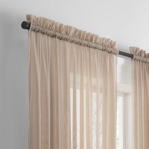 Pairs to Go Victoria Voile Modern Sheer Rod Pocket Window Curtains for Living Room (2 Panels), 59 in x 95 in, Taupe...