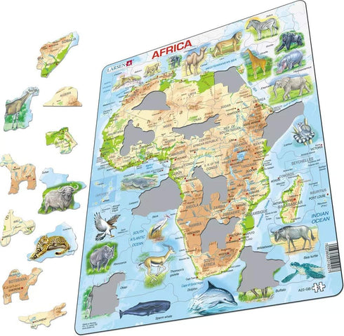 Larsen Puzzles Africa Map with Animals 63 Piece Children's Educational Jigsaw Puzzle...