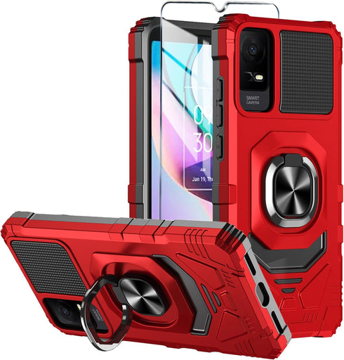for TCL ION X Case,TCL ION V Phone Case with Tempered Glass Screen Protector,Military Grade Heavy Duty Shockproof Protective Cover,with Ring Kicks...