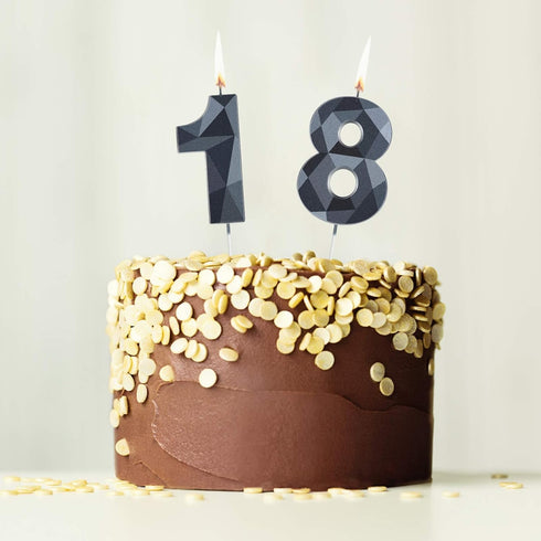 18th Birthday Candles, Black 3D Diamond Shape Number 18 Candles Happy Birthday Cake Topper Decoration for Wedding Decor Theme Party Anniversary, 2...