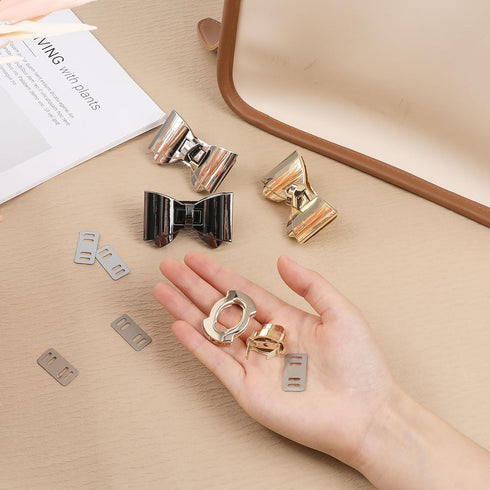 TXIN 5 Pieces Bowknot Turn lock Clasp Hardware Purse Twist Turn Locks Purse Bag Closure Clasp for DIY Purse Handbag Making Accessories,3 Colors...