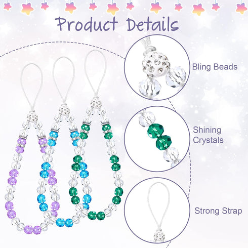6 Pieces Cell Phone Lanyard Strap Beaded Cell Phone Crystal Charm Bling Wristlet Short Hand Wrist Beads Chain for Girl Women(Various Color)...
