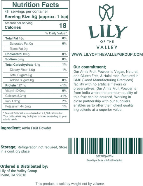 Lily of the Valley Amla Berry Powder (Amalaki) - Ideal for Cooking & Beauty Care - Rich in Antioxidant & Vitamin C - Natural, Vegan & Gluten-Free ...