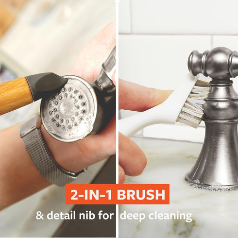 Full Circle Micro Manager, Deep Cleaning Brush for Crevices, Shower, & Grout, Tough Bristles, Sustainable Bamboo Handle, White...