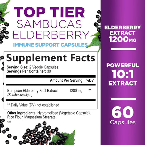 Elderberry Immune Support 10:1 Extract Capsules - Daily Immune Support Supplement for Adults, Natural Sambucus Black Elderberry Vitamins, Vegan Vi...