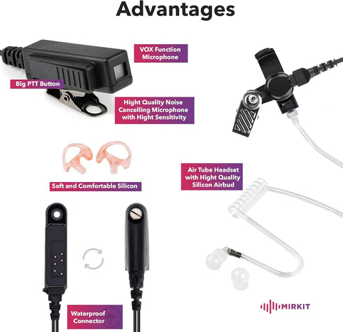 MIRKIT Earpiece Headset, Covert Acoustic Tube Radio Earpiece with Mic for Two Way Radios with Reinforced Cable, Compatible with: Baofeng UV-9R Plu...