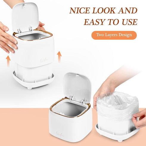Mini Countertop Trash Can with 12 Rolls of Trash Bags, Desk Trash Can Tiny Trash Can with Press Type Lid, Desktop Trash Can Applicable for Bathroo...