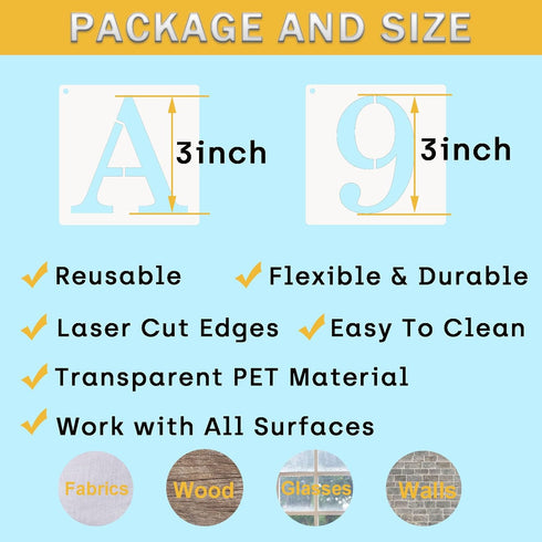 3 Inch Letter Stencils Numbers Craft Stencils, 40 Pcs Reusable Plastic Alphabet Drawing Templates for Painting on Wood, Wall, Fabric, Rock, Signag...