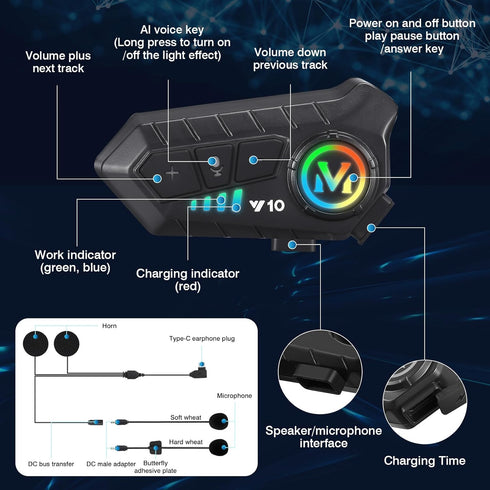 Motorcycle Helmet Speakers High Battery Life Helmet Headphone IPX6 Automatic Answer/Call Music Control/Intelligent Noise/Wake up Siri, 2 Different...