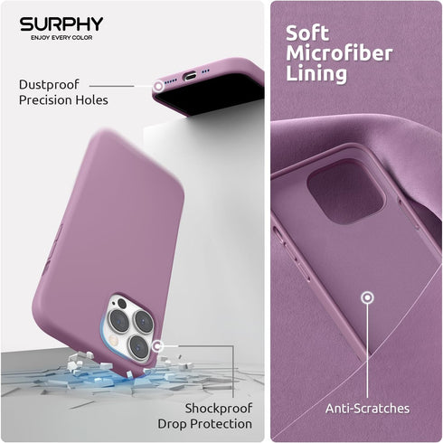 SURPHY (4 in 1 Designed for iPhone 14 Pro Case (6.1 inch, 2022), with 2 Pack Screen Protector + Camera Cover, Liquid Silicone Phone Case (Lilac Pu...