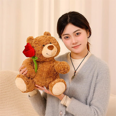 Cute Stuffed Bear 11.02 Inch Teddy Bear Stuffed Animal with Rose Small Teddy Bear Plush Toy Valentine's Day Stuffed Animal Bear for Girlfriend Kid...