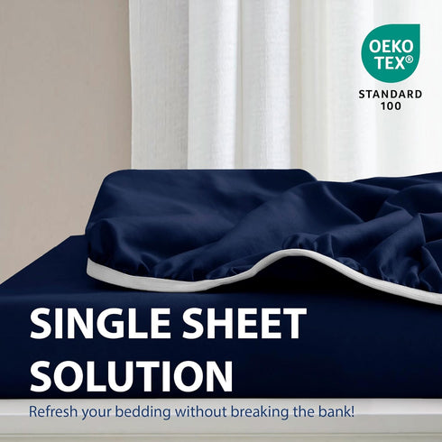 Cathay Home Luxury Wrinkle And Fade Resistant Double Brushed Ultra Soft Microfiber 14-inch Standard Pocket Single Fitted Sheet, Navy Blue, King...