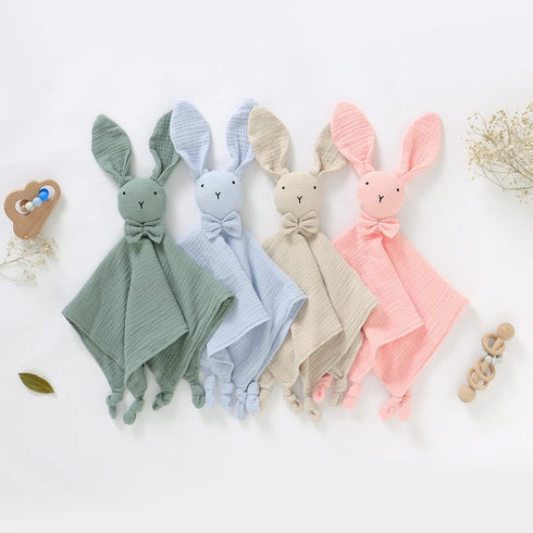 Baby Lovey Muslin Security Blankets Cotton Khaki Bunny Babies Lovie Soft & Breathable Infants Gift for Boy Girls,15 * 15 Inch...