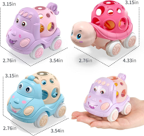 Pink Toy Car for Baby Girl Gifts, Push Toys Wind Up Cars for Toddler Girls, Rattle Cars for Babies, Pink Trucks for Toddlers 1-3 Infant Girls, Sof...
