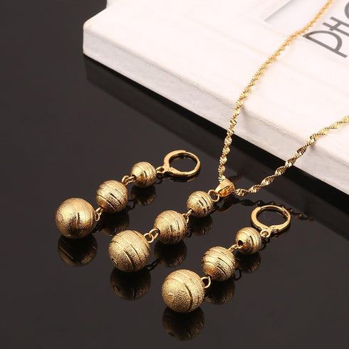 Huangshanshan Bead Pendant Necklaces Earrings Sets Gold Color Round Ball Jewelry Party Gifts...