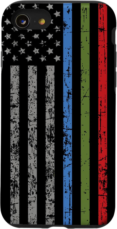 iPhone SE (2020) / 7 / 8 Police Military and Fire Thin Blue Green Red Line Flag Case...
