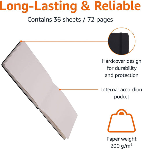 Amazon Basics - Hardcover Art Sketchbook L Size 5.25" x 8.25", 72 Sheets, Black...