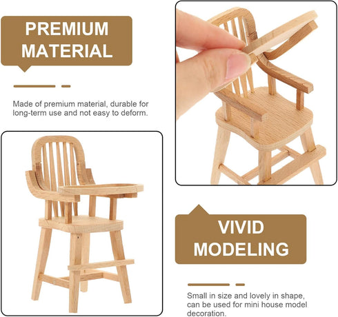 jojofuny Dollhouse Wooden High Chair, Miniature Highchair, Mini House Supplies, Mini Doll Furniture 1:12 Scale Desktop Chair Decoration Accessorie...