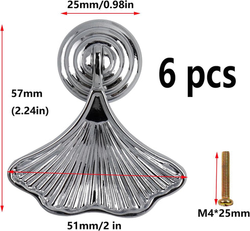 Antrader Ginkgo Leaf Shape Knob Handles,6Pcs Bright Silver Drop Pendant Pull Handle, Zinc Alloy Drawer Handle,Single Hole Cabinet Furniture Pulls...