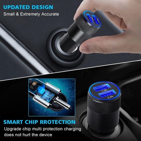 2 Pack Car Charger, 3.4a Fast Charge Dual Port USB Cargador Carro Lighter Adapter for iPhone 14 13 12 11 Pro Max X XR XS 8 Plus 6s, iPad, Samsung ...