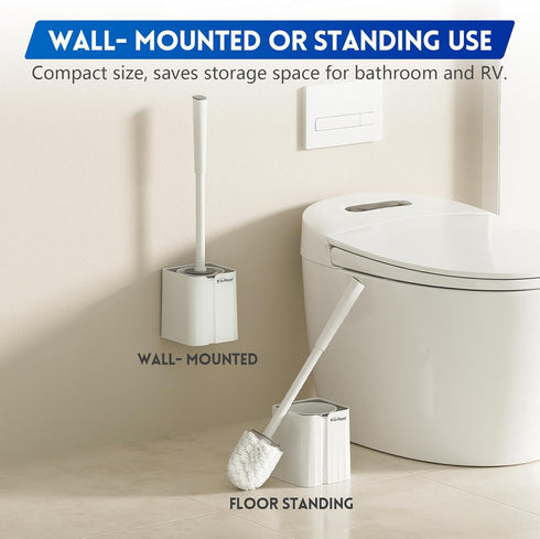 Toilet Bowl Brush and Holder Set, Compact Toilet Scrubber Brush for RV and Bathroom Cleaning, Durable Classic 360°PP Bristle, Drip-Proof, Wall Mou...