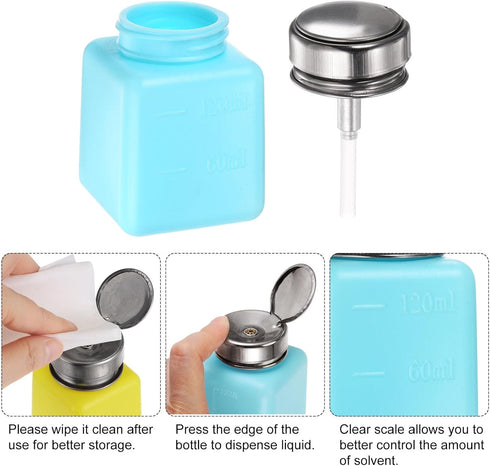 Solvent Alcohol Dispenser 120ml(4oz) Push Down Liquid Dispenser Pump with Sealing Stainless Steel Lid for Acetone Cleanser Polish Remover, Blue...